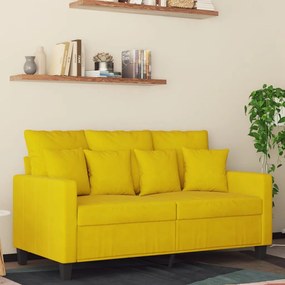 Sofá Cinha de 2 Lugares - Cor Amarelo - 138x77x80 cm - Em Veludo e Est