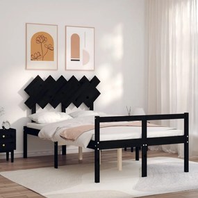 Estrutura de cama de casal c/ cabeceira madeira maciça preto
