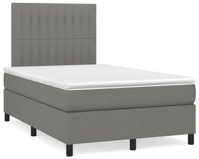 Cama box spring c/ colchão e LED 120x190 cm tecido cinza-escuro