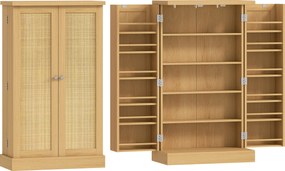 HOMCOM Armário de cozinha em rattan 104 cm com 5 prateleiras, 12 compartimentos para temperos e prateleiras ajustáveis, natural | Aosom Portugal