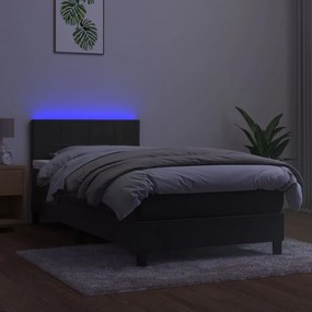 Cama box spring c/ colchão/LED 80x200 cm veludo cinzento-escuro