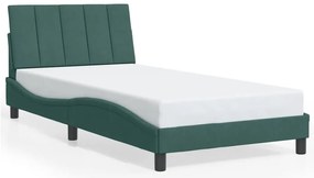 Estrutura de cama c/ luzes LED 100x200 cm veludo verde-escuro