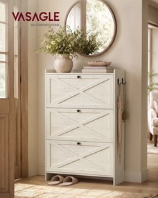 Sapateira com 3 portas para 24 pares de sapatos 83 x 24 x 142,6 cm em branco rústico