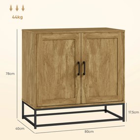 Aparador com 2 portas e prateleira interior ajustável em altura, 80 L x 40 P x 78 A cm, cor madeira natural
