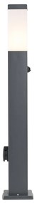 Candeeiro de exterior cinzento escuro com vidro opalino 80cm IP44 com tomada e sensor de movimento - Malios Moderno