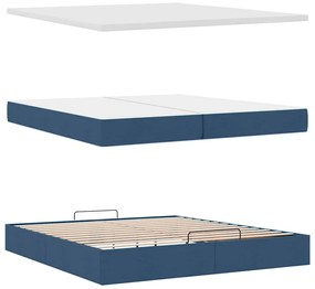 Estrutura de cama otomana com colchão 200x200 cm tecido azul