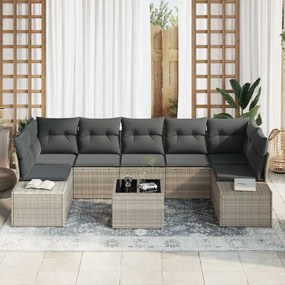 Conjunto de Sofá de Jardim de 8 Peças com Almofadas Cinza Claro em Rat