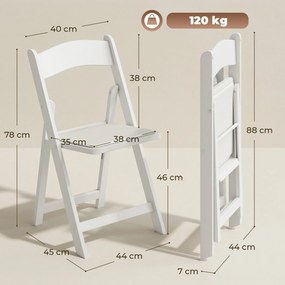 Conjunto de 4 cadeiras dobráveis em resina e PU (MESA NÃO INCLUIDA), cadeiras dobráveis portáteis para interior e exterior, 45 x 44 x 78 cm, branco