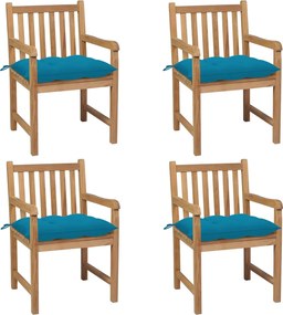 vidaXL Cadeiras de jardim c/ almofadões azul-claro 4 pcs teca maciça