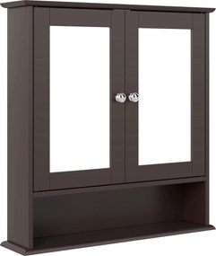 kleankin Armário de Casa de Banho com Espelho 2 Portas Prateleira Aberta Móvel de Casa de Banho Suspenso 56x13x58cm Castanho Escuro | Aosom Portugal