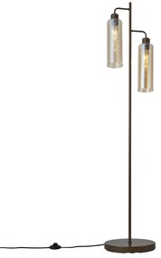 Candeeiro de pé Hotel Chic bronze escuro com vidro âmbar 2 luzes - Stavelot Chique de hotel