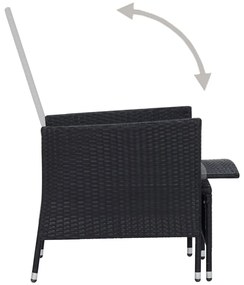 3 pcs conjunto lounge para jardim c/ almofadões vime PE preto
