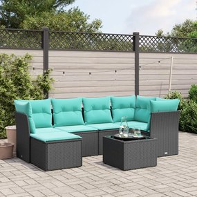 vidaXL 7 pcs conjunto de sofás p/ jardim c/ almofadões vime PE preto