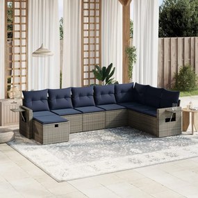 vidaXL 8 pcs conjunto sofás p/ jardim c/ almofadões vime PE cinzento