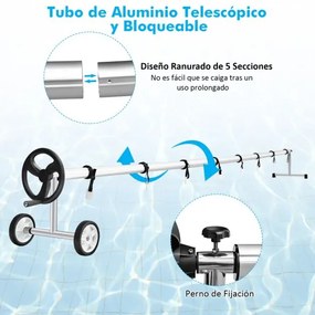 Carretel de cobertura piscina ajustável até 7 m com rodas de borracha para piscinas elevadas e enterradas
