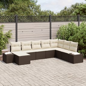 Conjunto de Sofá de Jardim de 8 Peças com Almofadas Castanho Poly Ratt