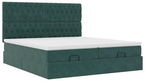 Estrutura de cama otomana com colchão verde escuro veludo