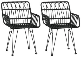 3 pcs conjunto de jantar para jardim vime PE preto