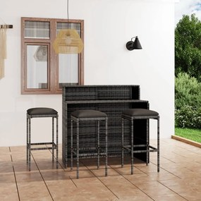 vidaXL 4 pcs conjunto de bar para jardim com almofadões cinzento