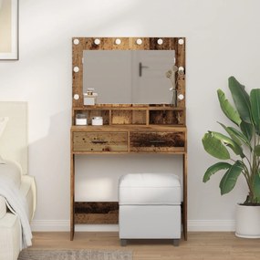 Mesa de Maquilhagem com Luzes LED em Madeira Antiga 79x41x135 cm