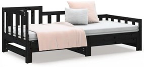 Estrutura sofá-cama de puxar 2x(90x190) cm pinho maciço preto
