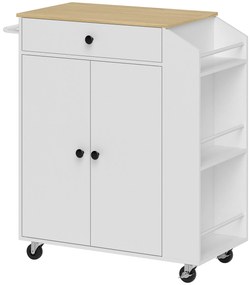 HOMCOM Ilha para Cozinha com Rodas 82x38x86,5 cm com Gaveta Suporte para Temperos de 3 Níveis e Prateleira Ajustável Branco | Aosom Portugal