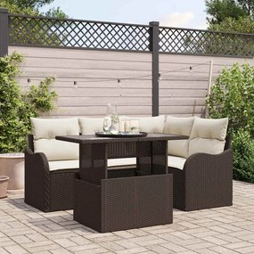 Conjunto de Sofás de Jardim vidaXL de 5 Peças com Almofadas Castanho Rattan PE