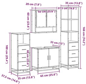 4 pcs Conjunto móveis casa de banho madeira proc. cinza sonoma