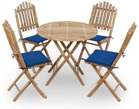 5 pcs conj. de jantar dobrável c/ almofadões p/ exterior bambu