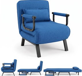 Sofá-Cama Individual Convertível, 186 x 64 cm, Encosto Ajustável em 6 Níveis, Azul