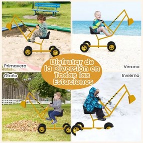 Conjunto de escavadora com assento giratório de 360 graus, 2 braços e 4 rodas antiderrapantes para crianças, 122 x 40 x 66 cm, amarelo