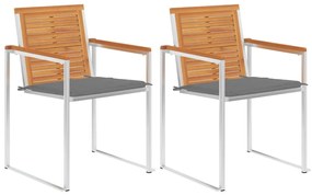 vidaXL Cadeiras de jardim com almofadões 2 pcs acácia maciça e aço