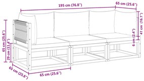 3 pcs conjunto de sofás de jardim com almofadões acácia maciça