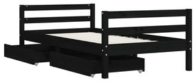 Estrutura cama infantil c/ gavetas 80x160 cm pinho maciço preto