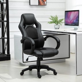 HOMCOM Cadeira de Escritório Ergonómica Cadeira de Escritório Giratória com Altura Ajustável Encosto Alto Estofado em Couro PU e Malha Transpirável 71x61x108-118cm Preto