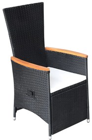 Cadeiras jardim reclináveis 2 pcs c/ almofadões vime PE preto