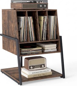 Suporte para gira-discos: 54 x 57 x 76,5 cm prateleira para discos de vinil com pés ajustáveis, estilo industrial, para sala de estar, em castanho rús