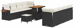 Conjunto de Sofá de Jardim vidaXL 11 Peças com Almofadas Preto Rattan