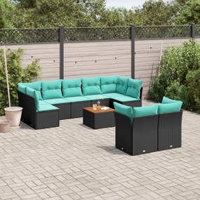 vidaXL 10 pcs conjunto de sofás p/ jardim c/ almofadões vime PE preto