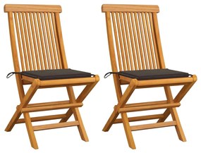 vidaXL Cadeiras de jardim c/ almofadões cinza-acast. 2 pcs teca maciça