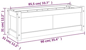 Vaso/floreira de jardim 90x31x31 cm pinho maciço branco