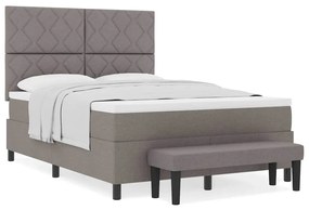 Cama Box Spring com Colchão e Banco Taupe 140x190 cm Tecido