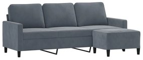 Sofá de 3 lugares com apoio de pés 180 cm veludo cinza-escuro