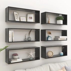 Prateleiras parede forma de cubo 6 pcs derivados madeira preto