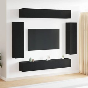 vidaXL Conjunto de 8 Peças de Armário de TV - Montado na Parede em Carvalho Preto, Madeira de Engenharia