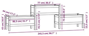 Vaso/floreira 245,5x44x75 cm pinho maciço cinzento
