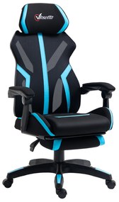 Cadeira de Gaming com Apoio para os Pés Retrátil Cadeira de Escritório Reclinável com Apoio para a Cabeça e Altura Ajustável 65x65x119-129cm Preto e A