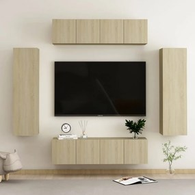 Móvel de TV de Parede Astrid de 6 Módulos - Carvalho - Design Moderno