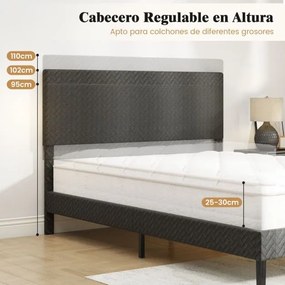 Estrutura de cama 140 x 200 cm com plataforma estofada (COLCHÃO NÃO INCLUIDO), cabeceira Chevron ajustável em altura e base de ripas de madeira incluí