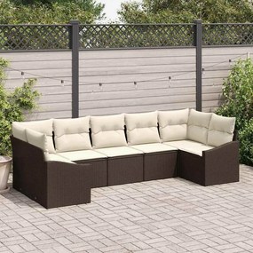 vidaXL Conjunto de Sofá de Jardim de 7 Peças com Almofadas Castanho Vime Poliéster